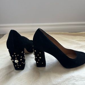 Black Velvet Pumps with Pearl & Gem Embellished